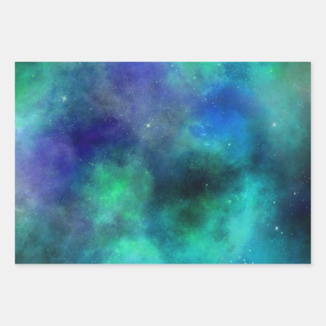 Feuille De Papier Cadeau Galaxie, Univers, Étoiles, Motif cadeau spatial (Devant)