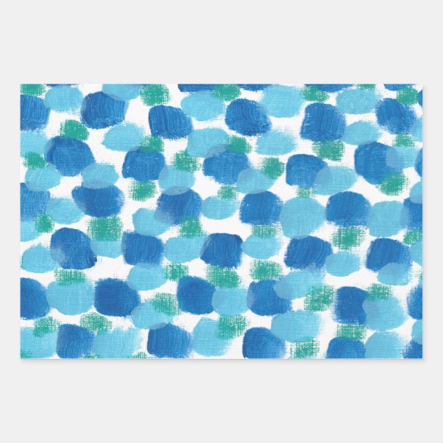 Feuille De Papier Cadeau Galets Bleus Abstrait Aquarelle Cadeau (Devant 3)