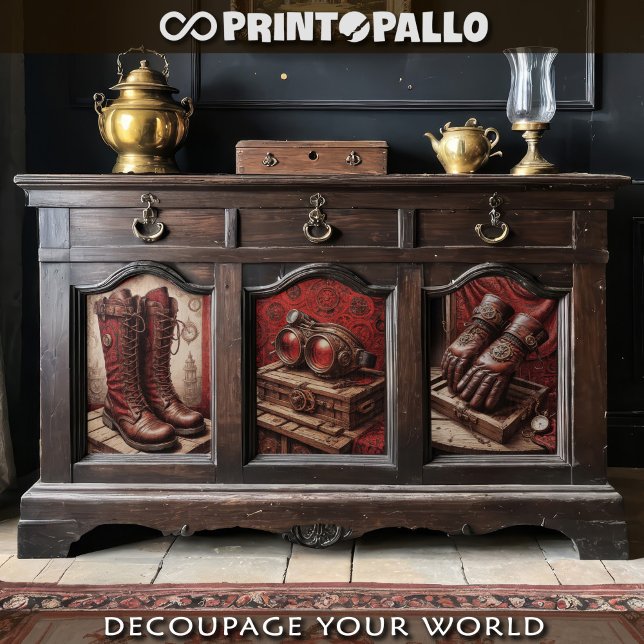 Feuille De Papier Cadeau Gants, chaussures, lunettes en Steampunk Tryptique (Créateur téléchargé)