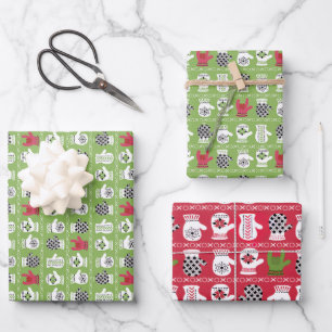 Feuille De Papier Cadeau Gants d'hiver ILY Rouge et vert