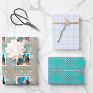 Feuille De Papier Cadeau Garçon Anniversaire Aqua Et Blue Scrapbook