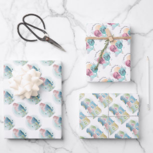 Feuille De Papier Cadeau Garçon ou fille avec bébé Dinosaures 