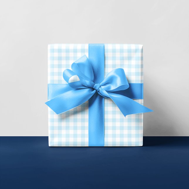 Feuille De Papier Cadeau Garçon pastel bleu gingham carreaux multiple (Pastel Blue and White Gingham Check Small Pattern)