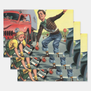 Feuille De Papier Cadeau Garde de la patrouille de sécurité vintage aidant 