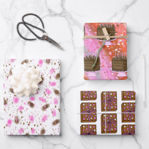 Feuille De Papier Cadeau Gâteau au chocolat Brown et rose