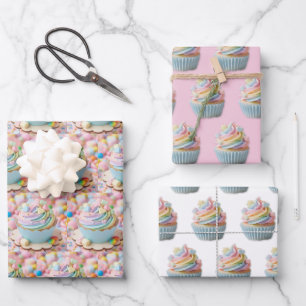 Feuille De Papier Cadeau Gâteau d'anniversaire pastel arc-en-ciel Marshmall