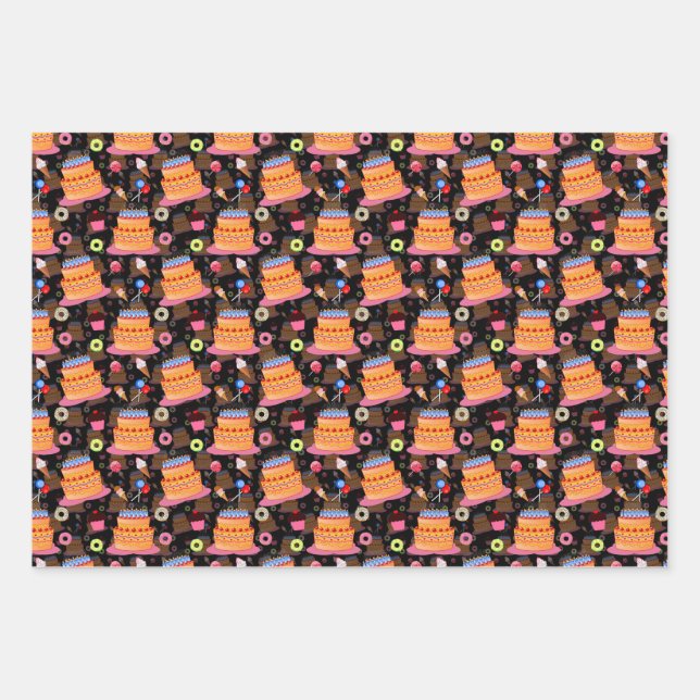 Feuille De Papier Cadeau Gâteaux et pâtisseries noir (Devant)