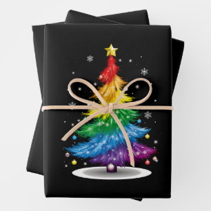 Feuille De Papier Cadeau Gay LGBT Fierté Arc-en-ciel Arbre de Noël Joyeux N