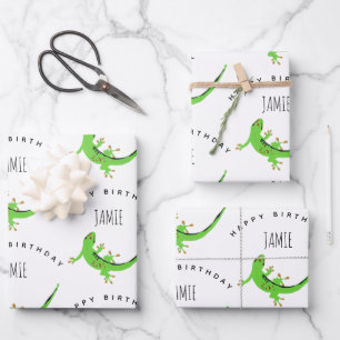 Feuille De Papier Cadeau Gecko Lizard Reptile Anniversaire Nom personnalisé