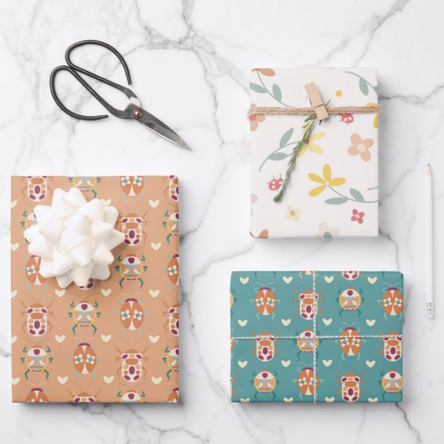 Feuille De Papier Cadeau Genre Neutre Mignonne Aimer Bugs (Recto)