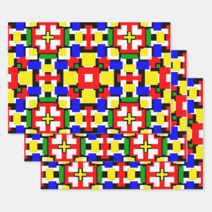 Feuille De Papier Cadeau Géométrie rouge, jaune, noir, bleu et vert