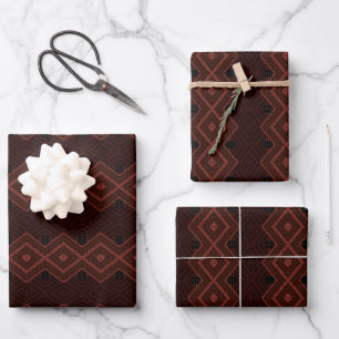Feuille De Papier Cadeau Géométrique africain foncé