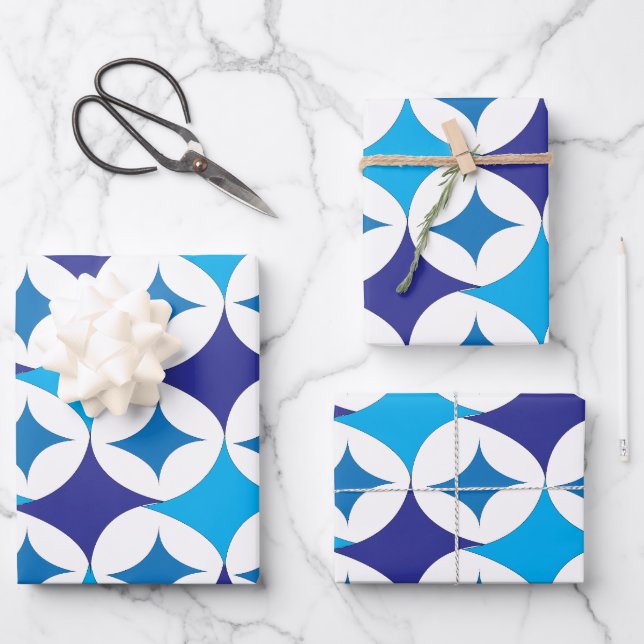 Feuille De Papier Cadeau Géométrique moderne bleu (Recto)
