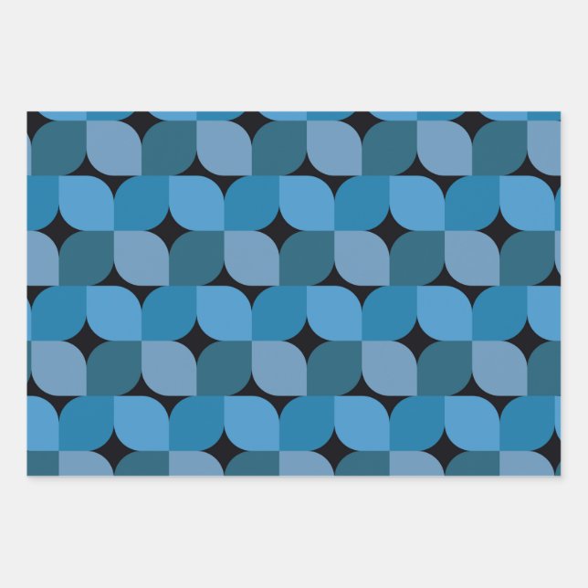 Feuille De Papier Cadeau Géométrique Modernité du milieu du siècle en bleu  (Devant)