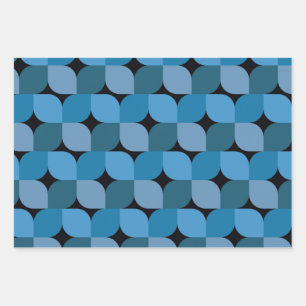 Feuille De Papier Cadeau Géométrique modernité du milieu du siècle en bleu 