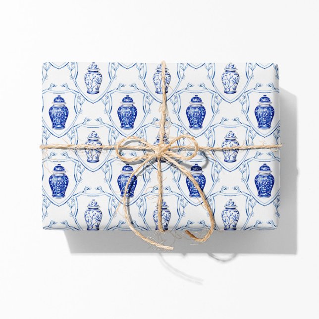 Feuille De Papier Cadeau Ginger Jar Blue et White Chinoiserie (ginger jar gift wrap paper)
