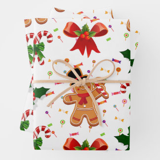 Feuille De Papier Cadeau Gingerbread Christmas Candy Ribbon