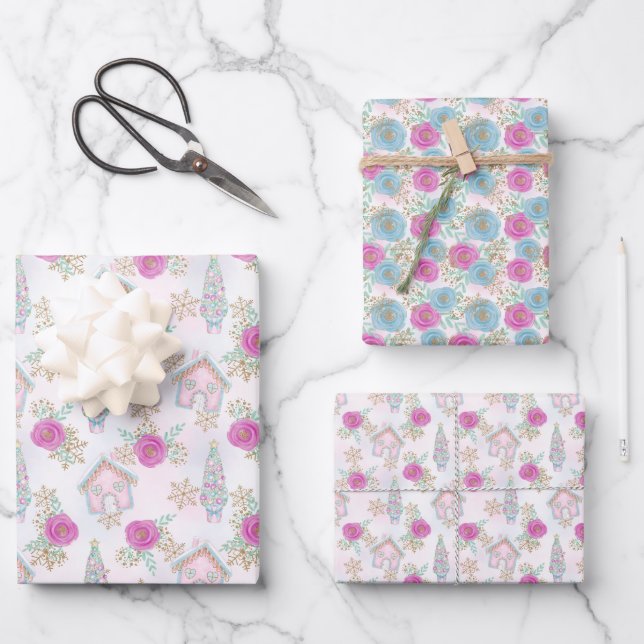 Feuille De Papier Cadeau Gingerbread de Noël rose (Recto)