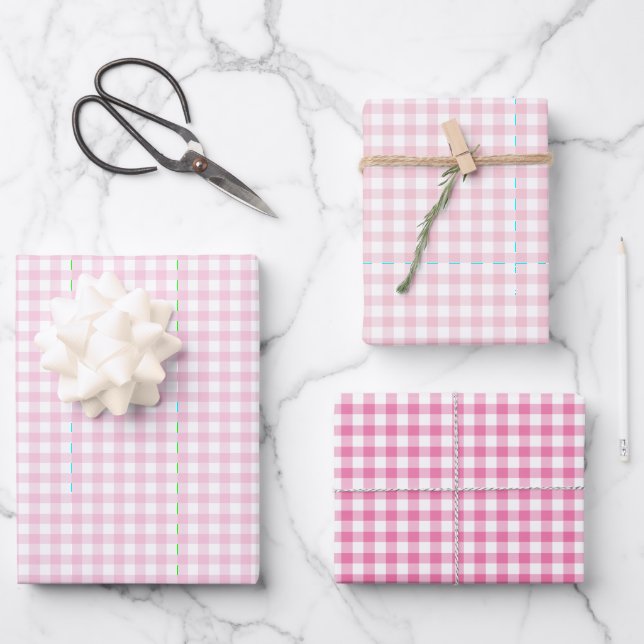 Feuille De Papier Cadeau Gingham Classique 3 Rose (Recto)
