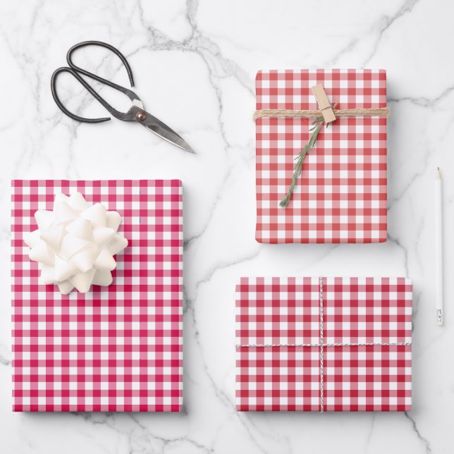 Feuille De Papier Cadeau Gingham Classique 3 Rouge (Recto)