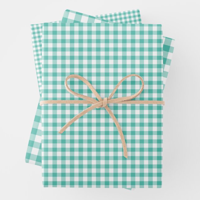Feuille De Papier Cadeau Gingham Classique Vert Bleu de Grand-Rue (En situation)
