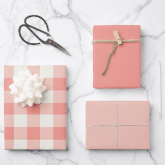 Feuille De Papier Cadeau Gingham corail
