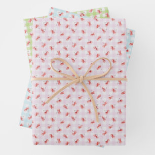 Feuille De Papier Cadeau Gingham couleur pastel rouge cerise aquarelle
