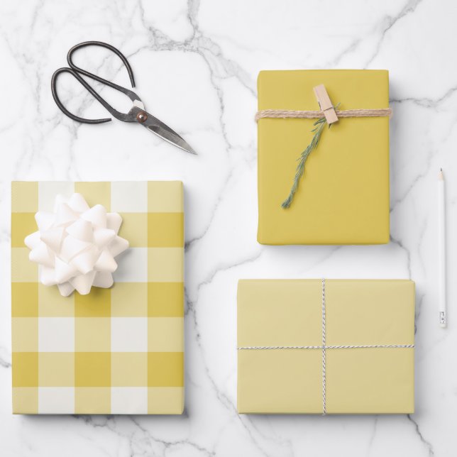 Feuille De Papier Cadeau Gingham doré (Recto)