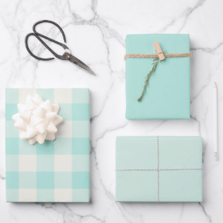 Feuille De Papier Cadeau Gingham écume de mer