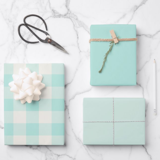 Feuille De Papier Cadeau Gingham écume de mer (Recto)