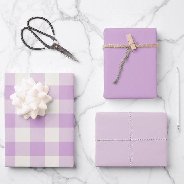 Feuille De Papier Cadeau Gingham lilas (Recto)