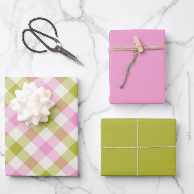 Feuille De Papier Cadeau Gingham Pivoine (Recto)