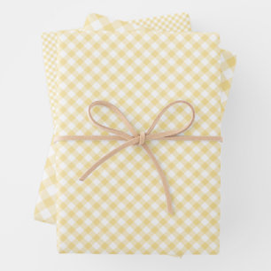 Feuille De Papier Cadeau Gingham Rétro Jaune Canari