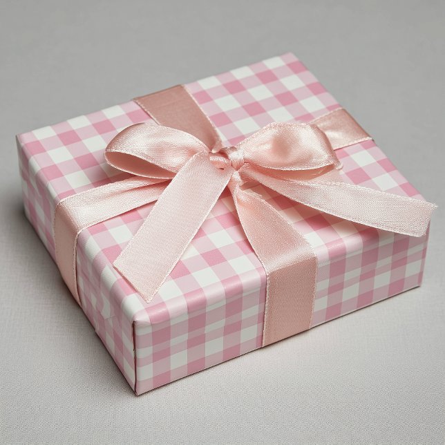 Feuille De Papier Cadeau Gingham Rose Féminin (Girly Pink Gingham Wrapping Paper Sheets)