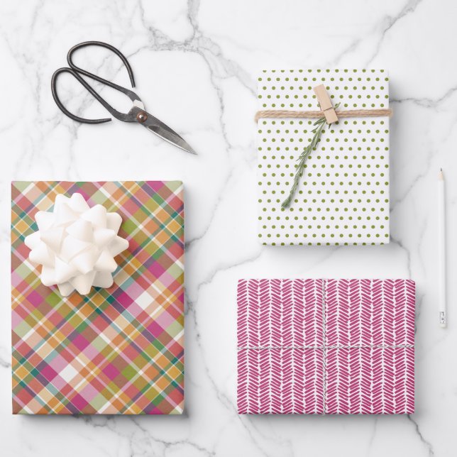 Feuille De Papier Cadeau Gingham Rose Orange Sarcelle Vert Blanc Shabby Chi (Recto)