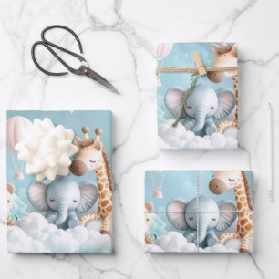 Feuille De Papier Cadeau Girafe bébé avec tous ses amis