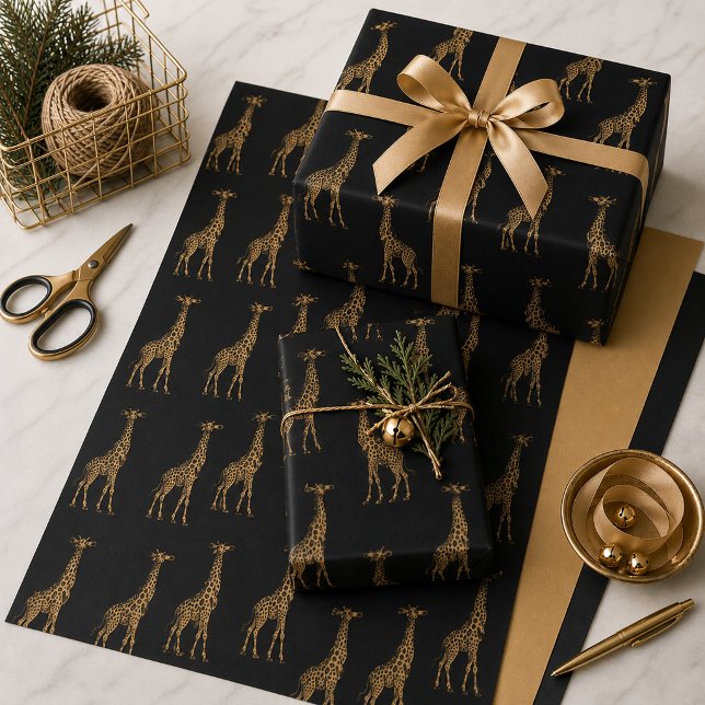 Feuille De Papier Cadeau Girafes Boldes Or et Noir  (Créateur téléchargé)