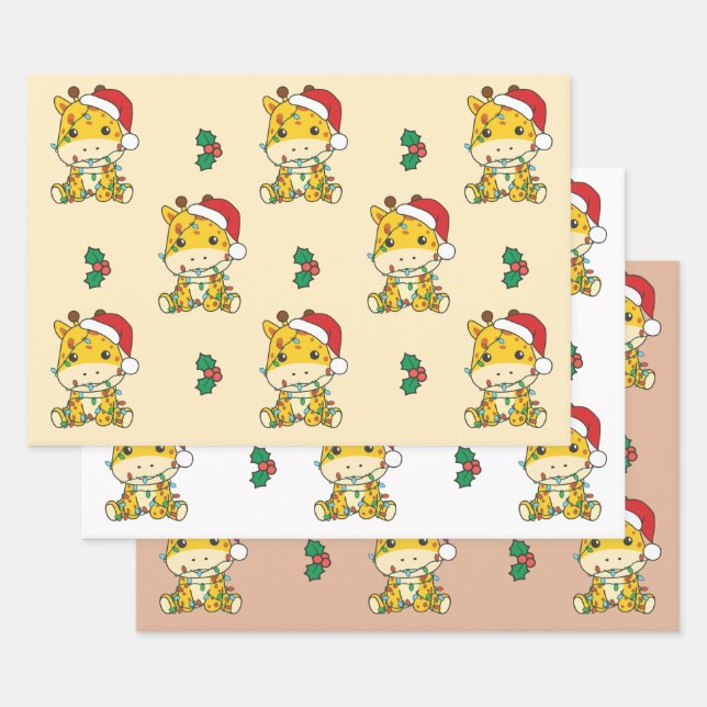 Feuille De Papier Cadeau Giraffe Noël Animaux d'hiver Giraffes (Lot)