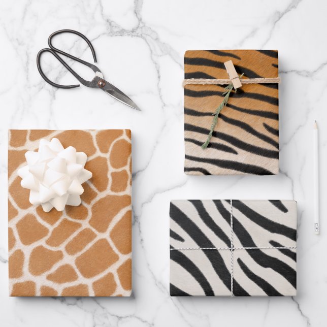 Feuille De Papier Cadeau Giraffe Tiger & Zebra Fur Poster de animal réalist (Recto)