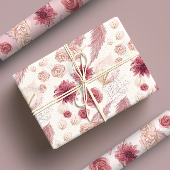 Feuille De Papier Cadeau Girl Pastel rose Floral Roses & Fleurs sauvages (Créateur téléchargé)