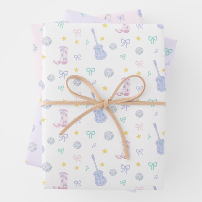 Feuille De Papier Cadeau Girl Pop Rockstar Pastel Guitare Cowgirl Party (En situation)