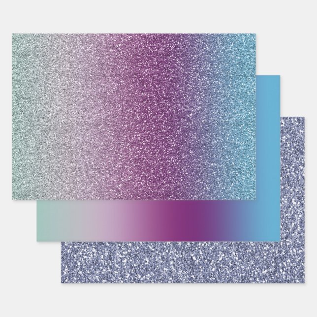 Feuille De Papier Cadeau Girly Aqua Purple ombre (Lot)