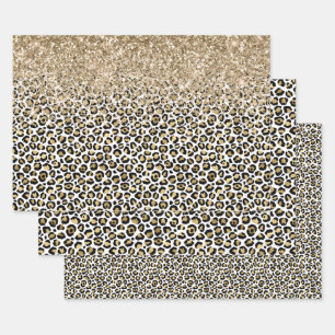 Feuille De Papier Cadeau Girly Glam Gold Empreinte de léopard Parties scint