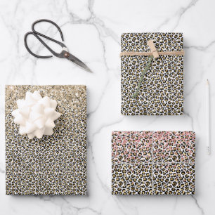 Feuille De Papier Cadeau Girly Glam Gold Empreinte de léopard Parties scint
