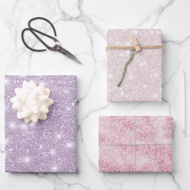 Feuille De Papier Cadeau Girly Lavender Glitter Sparkle Birthday (Recto)