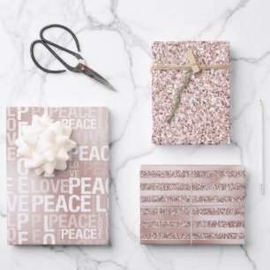 Feuille De Papier Cadeau Glam Blush Pink Peace Love Parties scintillant