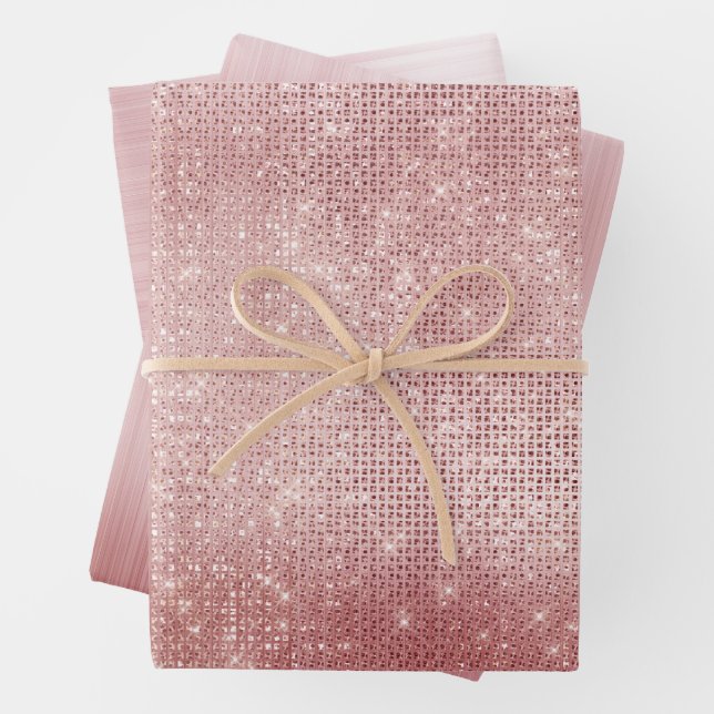 Feuille De Papier Cadeau Glam Blush rose brillant étincelle (En situation)