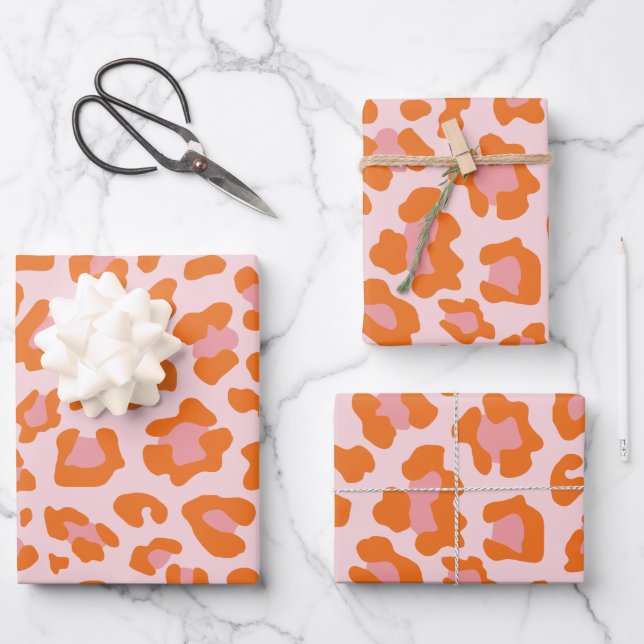 Feuille De Papier Cadeau Glam Cheetah Imprimer Motif en orange et rose (Recto)