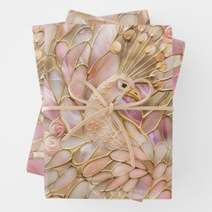 Feuille De Papier Cadeau Glam Gold Chic Pink Peacock