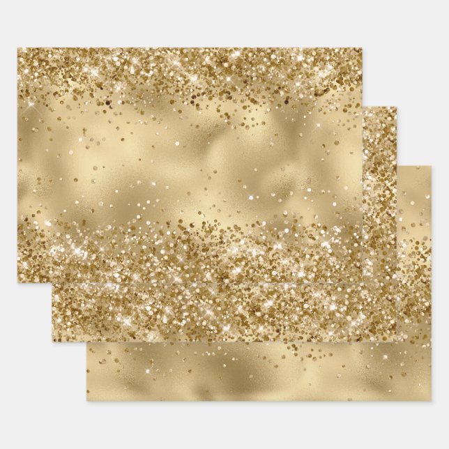 Feuille De Papier Cadeau Glam Gold Luxe Glitzy Sparkle Parties scintillant  (Lot)